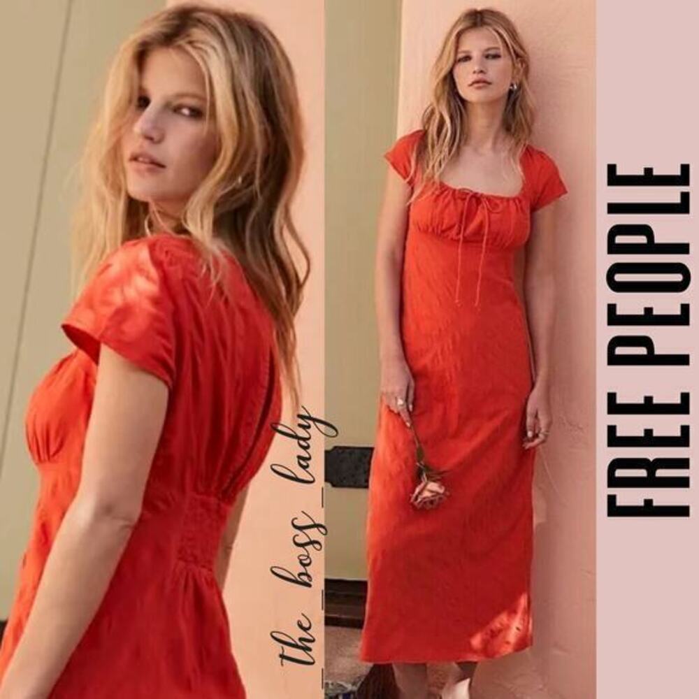 Free People midi dress cotton boho smocked back